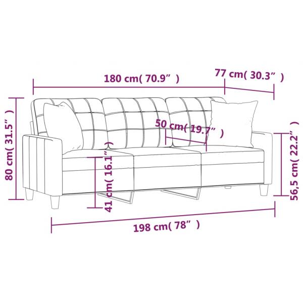 3-Sitzer-Sofa mit Zierkissen Creme 180 cm Kunstleder