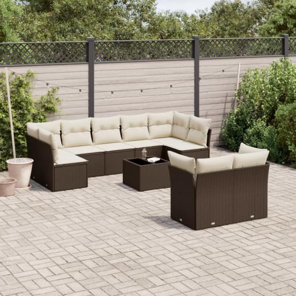 ARDEBO.de - 10-tlg. Garten-Sofagarnitur mit Kissen Braun Poly Rattan