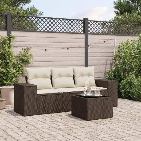 ARDEBO.de - 4-tlg. Garten-Sofagarnitur mit Kissen Braun Poly Rattan