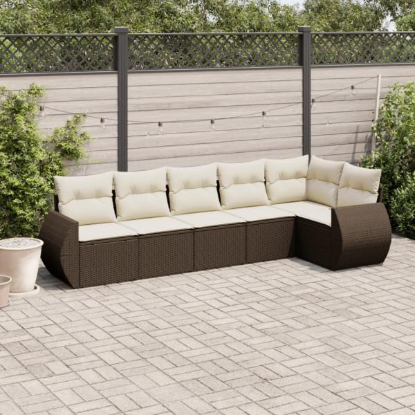 ARDEBO.de - 6-tlg. Garten-Sofagarnitur mit Kissen Braun Poly Rattan