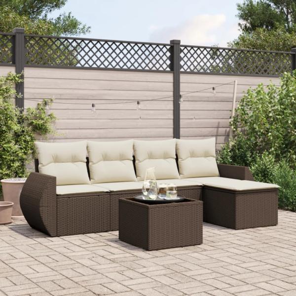 ARDEBO.de - 6-tlg. Garten-Sofagarnitur mit Kissen Braun Poly Rattan