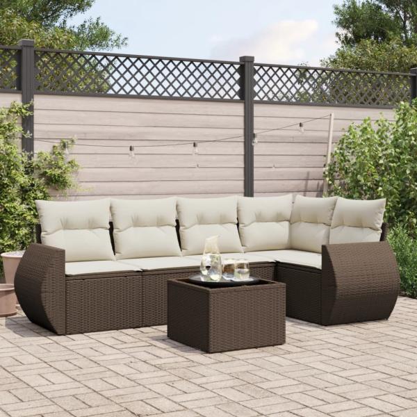 ARDEBO.de - 6-tlg. Garten-Sofagarnitur mit Kissen Braun Poly Rattan