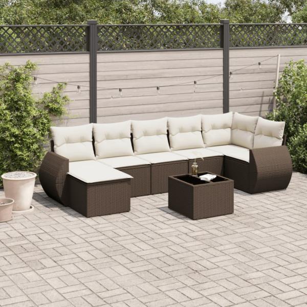 ARDEBO.de - 8-tlg. Garten-Sofagarnitur mit Kissen Braun Poly Rattan