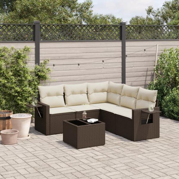 ARDEBO.de - 6-tlg. Garten-Sofagarnitur mit Kissen Braun Poly Rattan