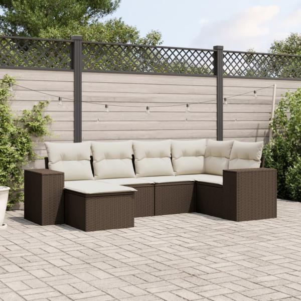 ARDEBO.de - 6-tlg. Garten-Sofagarnitur mit Kissen Braun Poly Rattan