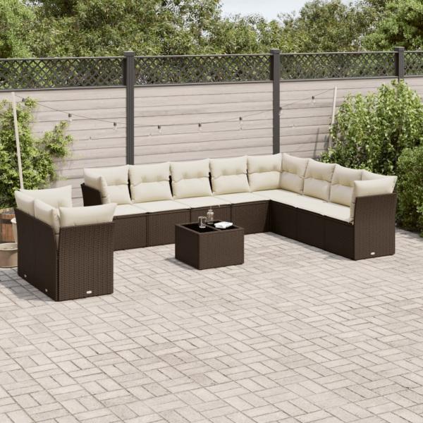 ARDEBO.de - 11-tlg. Garten-Sofagarnitur mit Kissen Braun Poly Rattan