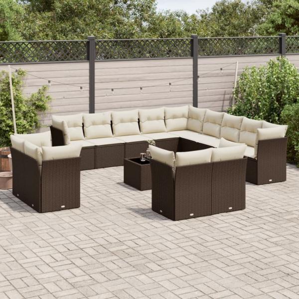 ARDEBO.de - 14-tlg. Garten-Sofagarnitur mit Kissen Braun Poly Rattan