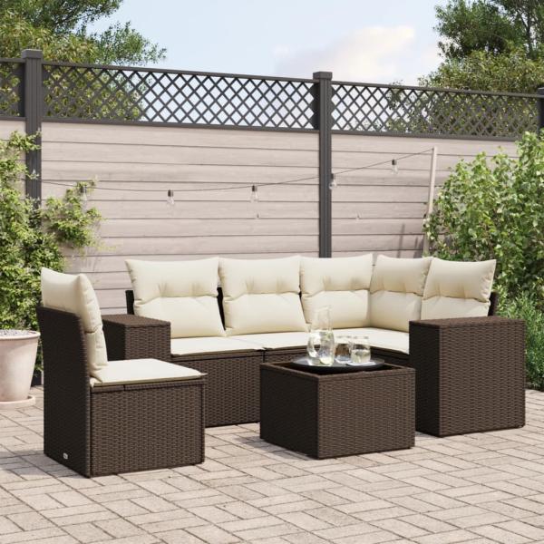 ARDEBO.de - 6-tlg. Garten-Sofagarnitur mit Kissen Braun Poly Rattan