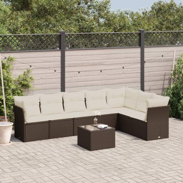 ARDEBO.de - 8-tlg. Garten-Sofagarnitur mit Kissen Braun Poly Rattan