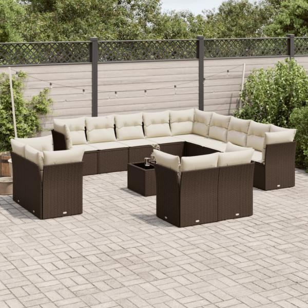 ARDEBO.de - 14-tlg. Garten-Sofagarnitur mit Kissen Braun Poly Rattan