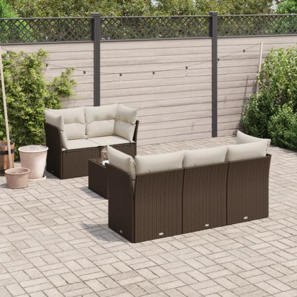 ARDEBO.de - 6-tlg. Garten-Sofagarnitur mit Kissen Braun Poly Rattan