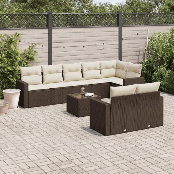 ARDEBO.de - 9-tlg. Garten-Sofagarnitur mit Kissen Braun Poly Rattan