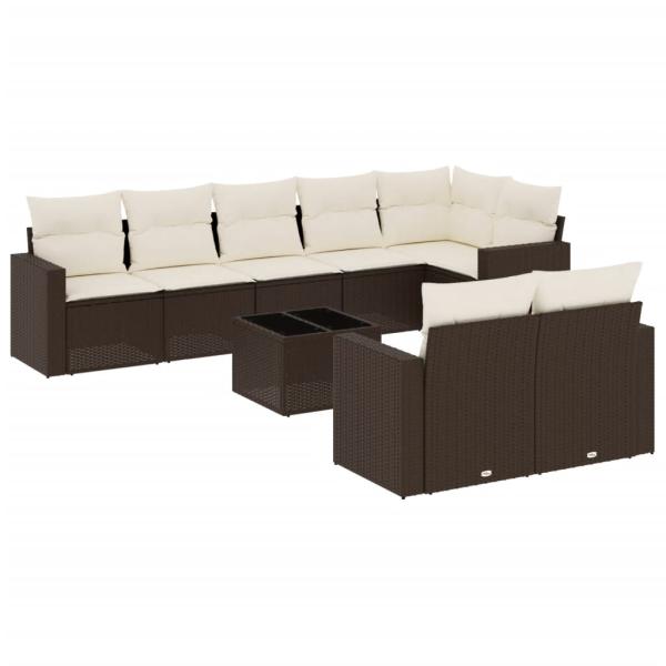 9-tlg. Garten-Sofagarnitur mit Kissen Braun Poly Rattan