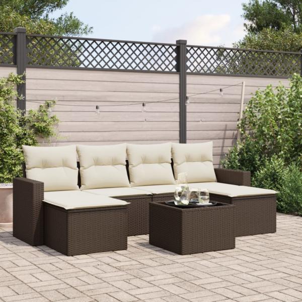 ARDEBO.de - 7-tlg. Garten-Sofagarnitur mit Kissen Braun Poly Rattan