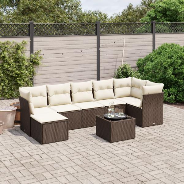 ARDEBO.de - 8-tlg. Garten-Sofagarnitur mit Kissen Braun Poly Rattan