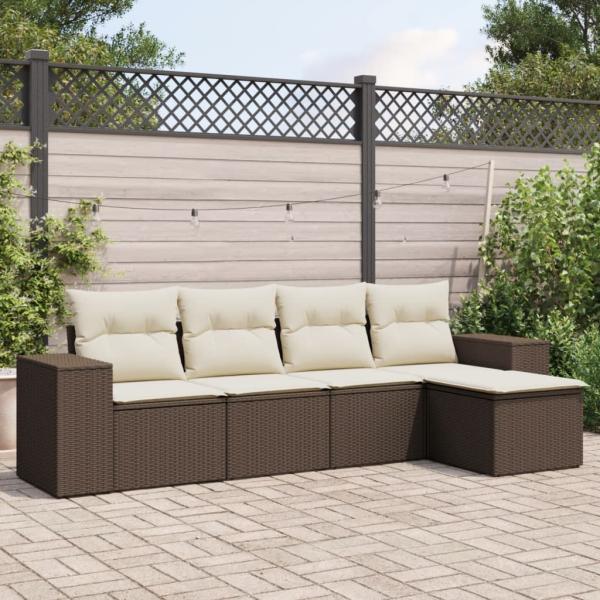 ARDEBO.de - 5-tlg. Garten-Sofagarnitur mit Kissen Braun Poly Rattan