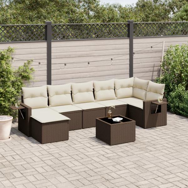 ARDEBO.de - 8-tlg. Garten-Sofagarnitur mit Kissen Braun Poly Rattan