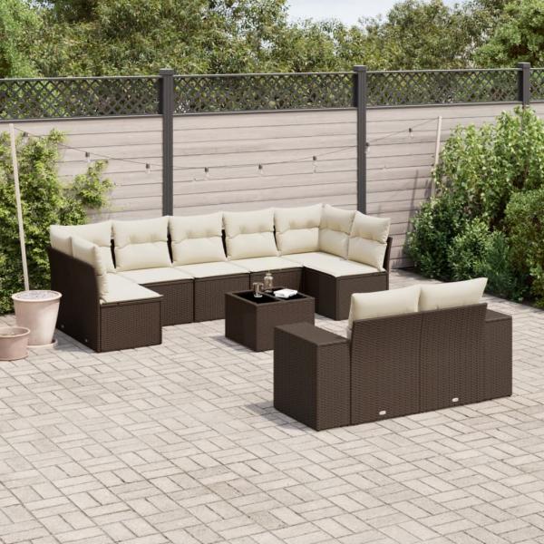 ARDEBO.de - 10-tlg. Garten-Sofagarnitur mit Kissen Braun Poly Rattan