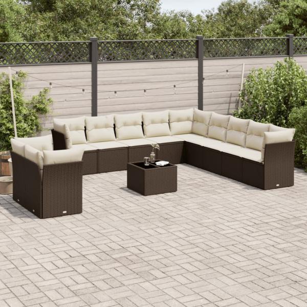 ARDEBO.de - 12-tlg. Garten-Sofagarnitur mit Kissen Braun Poly Rattan