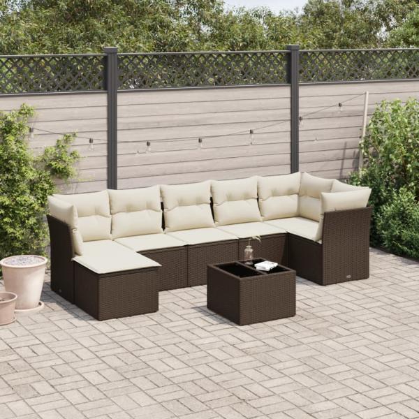 ARDEBO.de - 8-tlg. Garten-Sofagarnitur mit Kissen Braun Poly Rattan