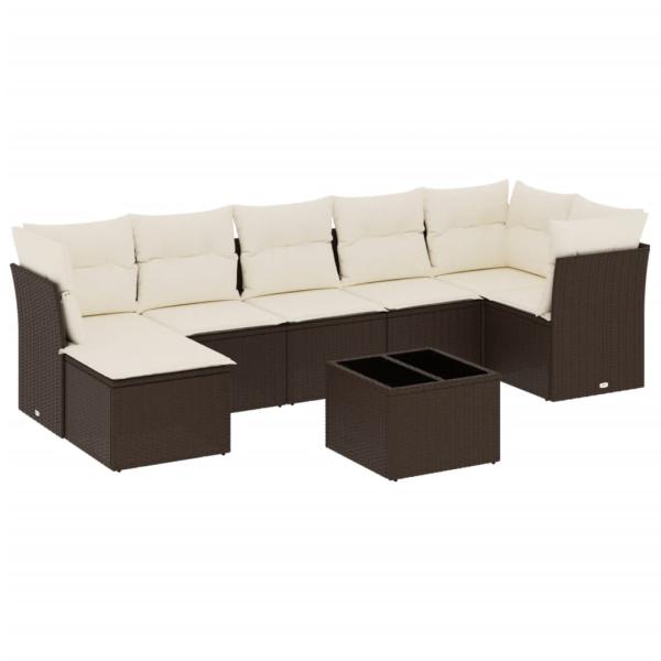 8-tlg. Garten-Sofagarnitur mit Kissen Braun Poly Rattan