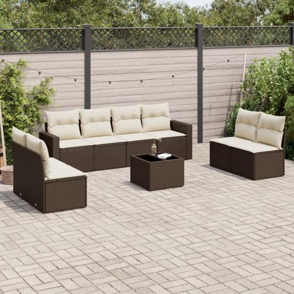 ARDEBO.de - 9-tlg. Garten-Sofagarnitur mit Kissen Braun Poly Rattan