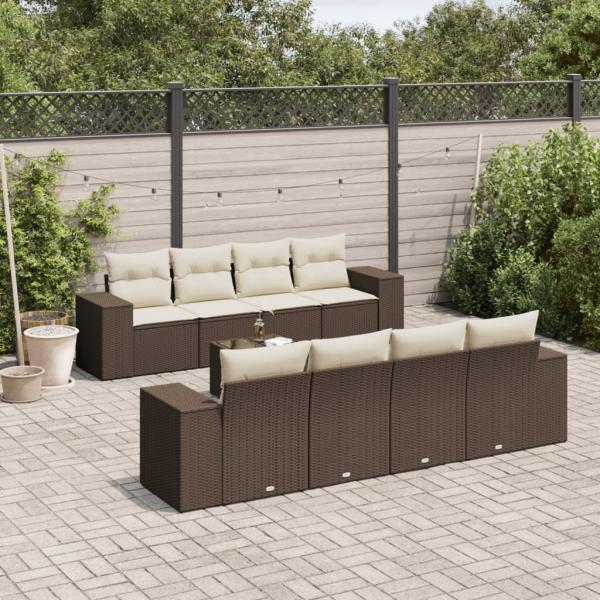 ARDEBO.de - 9-tlg. Garten-Sofagarnitur mit Kissen Braun Poly Rattan