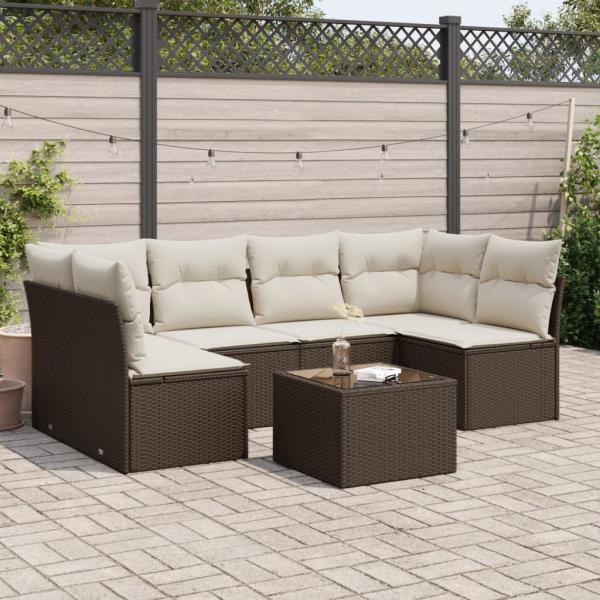 ARDEBO.de - 7-tlg. Garten-Sofagarnitur mit Kissen Braun Poly Rattan