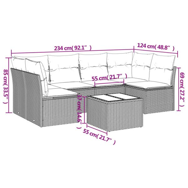 7-tlg. Garten-Sofagarnitur mit Kissen Braun Poly Rattan