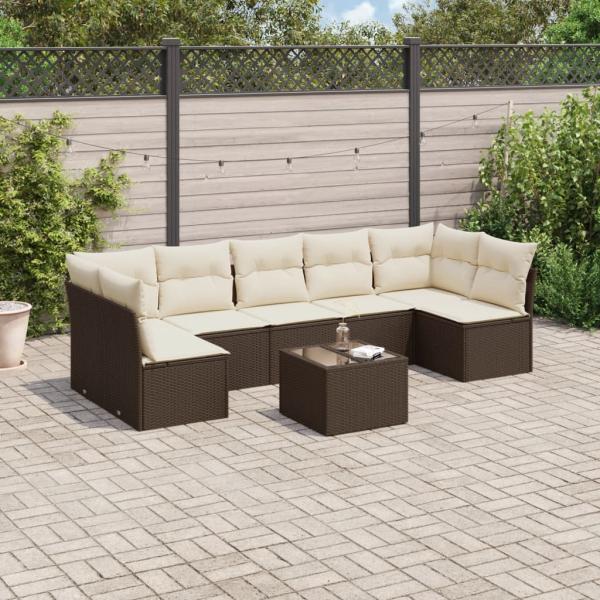 ARDEBO.de - 8-tlg. Garten-Sofagarnitur mit Kissen Braun Poly Rattan