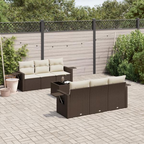 ARDEBO.de - 7-tlg. Garten-Sofagarnitur mit Kissen Braun Poly Rattan