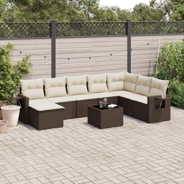 ARDEBO.de - 9-tlg. Garten-Sofagarnitur mit Kissen Braun Poly Rattan