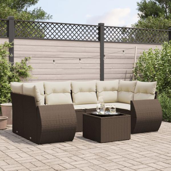 ARDEBO.de - 7-tlg. Garten-Sofagarnitur mit Kissen Braun Poly Rattan