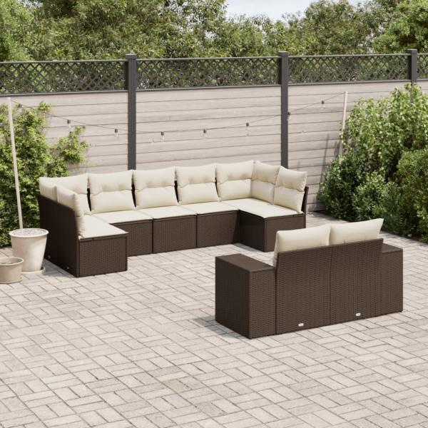 ARDEBO.de - 9-tlg. Garten-Sofagarnitur mit Kissen Braun Poly Rattan