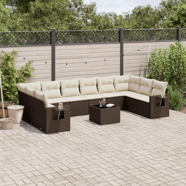 ARDEBO.de - 11-tlg. Garten-Sofagarnitur mit Kissen Braun Poly Rattan