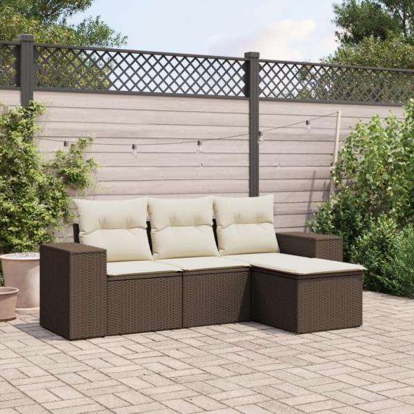 ARDEBO.de - 4-tlg. Garten-Sofagarnitur mit Kissen Braun Poly Rattan