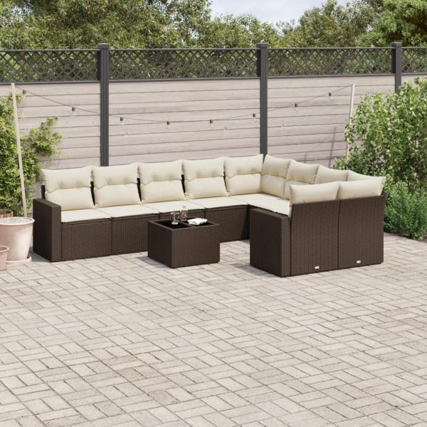 ARDEBO.de - 10-tlg. Garten-Sofagarnitur mit Kissen Braun Poly Rattan