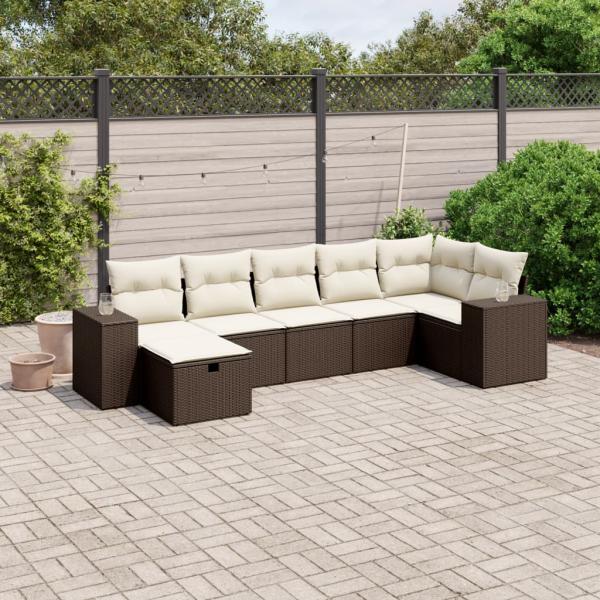 ARDEBO.de - 7-tlg. Garten-Sofagarnitur mit Kissen Braun Poly Rattan