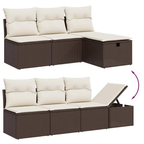 7-tlg. Garten-Sofagarnitur mit Kissen Braun Poly Rattan