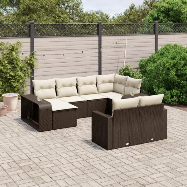 ARDEBO.de - 10-tlg. Garten-Sofagarnitur mit Kissen Braun Poly Rattan