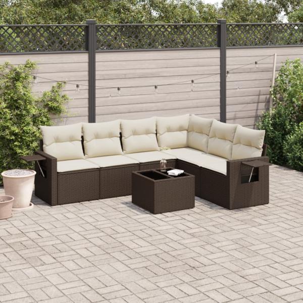 ARDEBO.de - 7-tlg. Garten-Sofagarnitur mit Kissen Braun Poly Rattan