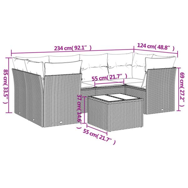 7-tlg. Garten-Sofagarnitur mit Kissen Braun Poly Rattan