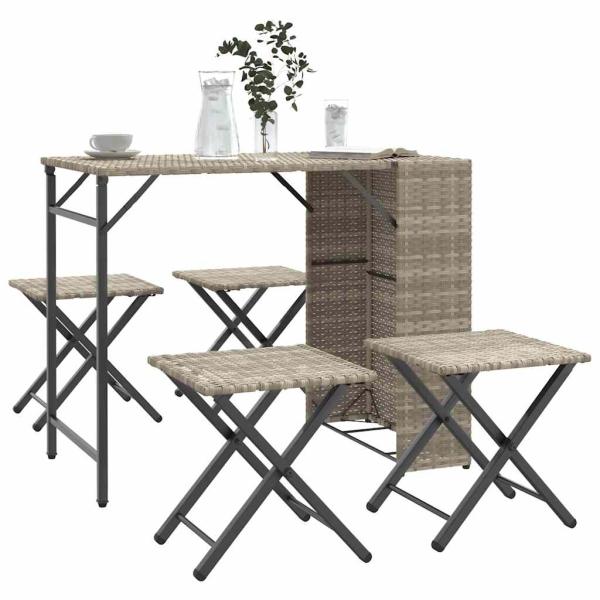 ARDEBO.de - 5-tlg. Garten-Essgruppe Klappbar Hellgrau Poly Rattan