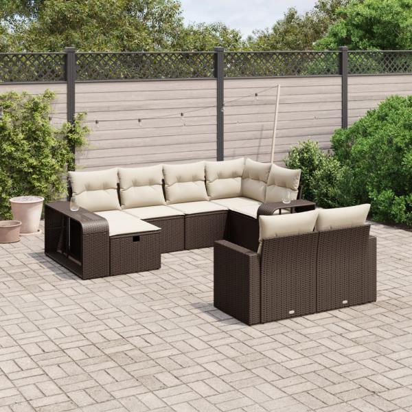 ARDEBO.de - 10-tlg. Garten-Sofagarnitur mit Kissen Braun Poly Rattan