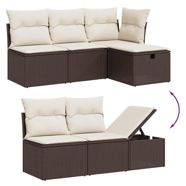 10-tlg. Garten-Sofagarnitur mit Kissen Braun Poly Rattan