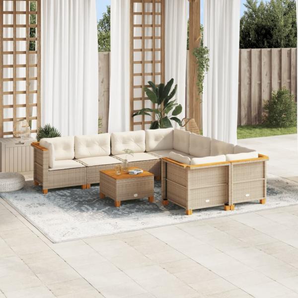 ARDEBO.de - 9-tlg. Garten-Sofagarnitur mit Kissen Beige Poly Rattan