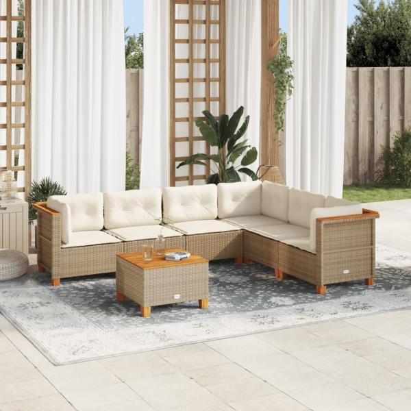 ARDEBO.de - 7-tlg. Garten-Sofagarnitur mit Kissen Beige Poly Rattan