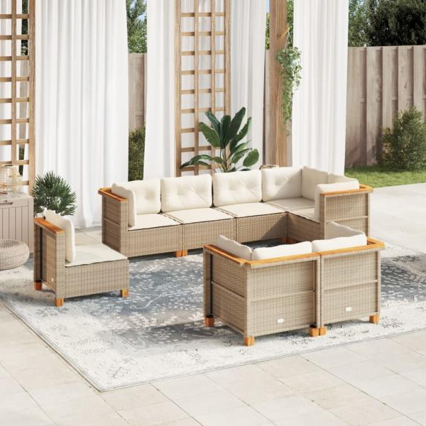 ARDEBO.de - 8-tlg. Garten-Sofagarnitur mit Kissen Beige Poly Rattan