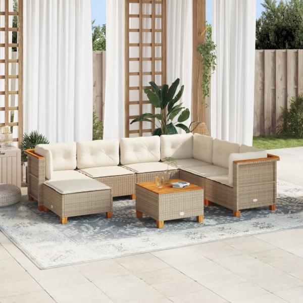 ARDEBO.de - 8-tlg. Garten-Sofagarnitur mit Kissen Beige Poly Rattan