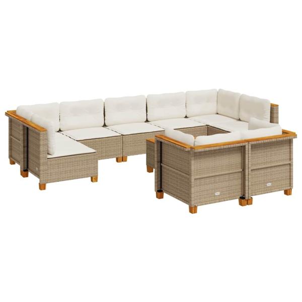 ARDEBO.de - 10-tlg. Garten-Sofagarnitur mit Kissen Beige Poly Rattan